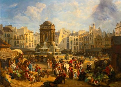 'View of the Market and Fontaine des Innocents, Paris' by John James Chalon, 1826