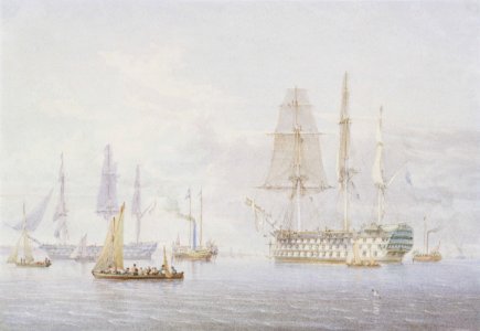 'Vanguard', 'St Vincent' and a Royal Yacht at Spithead, 1850s RMG PW6090