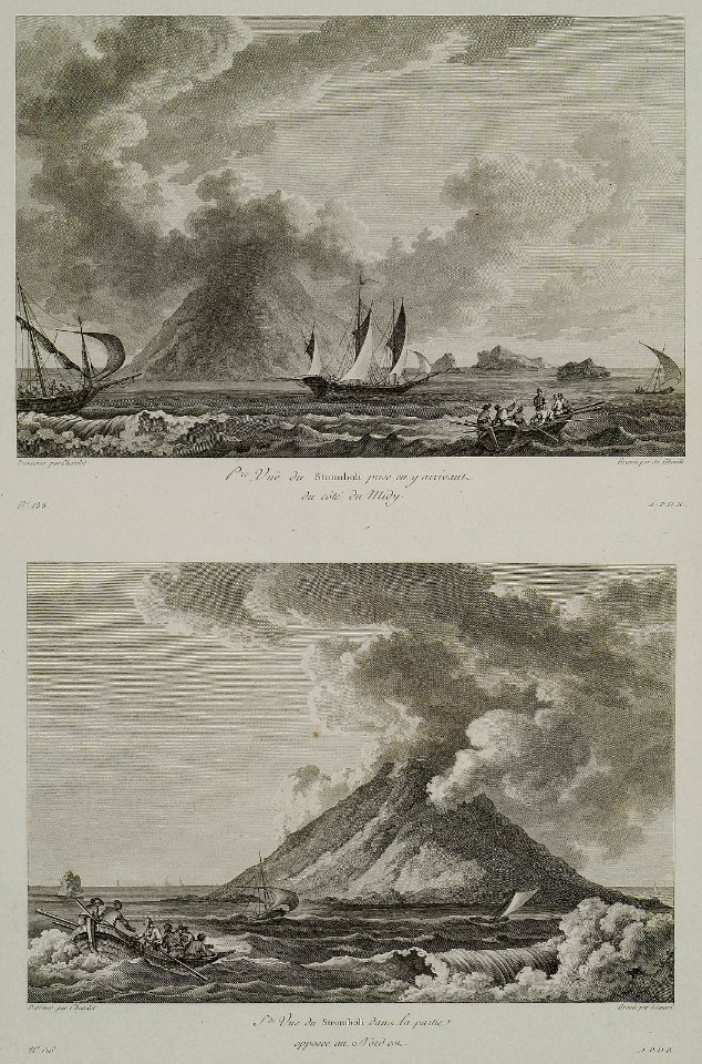 (1) Pre vuë du Stromboli prise en y arrivant du côté de Midy (2) Sde vuë du Stromboli dans la partie opposée au nor - Saint-non Jean Claude Richard Abbé De - 1786