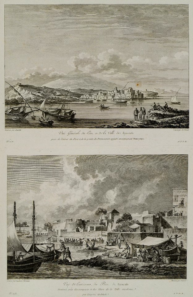 (1) Vuë général du porte et de la ville de Syracuse, prise de l'entrée du port et de la pointe promontoire appellé - Saint-non Jean Claude Richard Abbé De - 1786