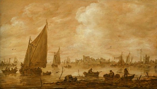 'View of a Dutch Estuary with Fishermen Boats' by Jan Josefsz. van Goyen, 1650. Free illustration for personal and commercial use.