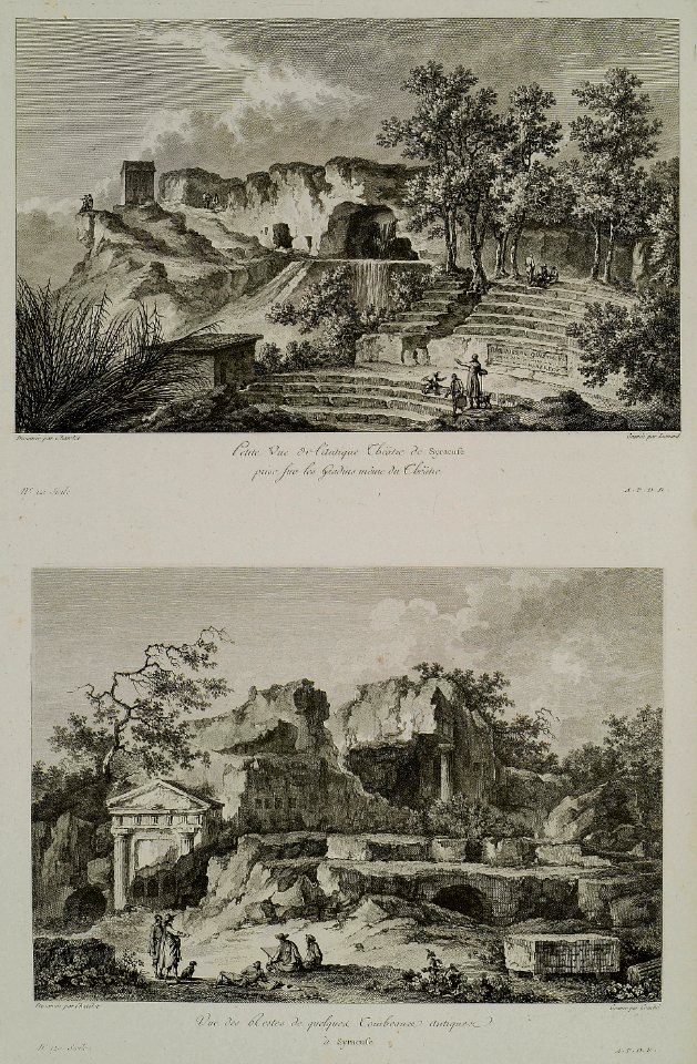 (1) Petite vue de l'antique théâtre de Syracuse prise sur les gradins même du théâtre (2) Vue des restes de quelque - Saint-non Jean Claude Richard Abbé De - 1786