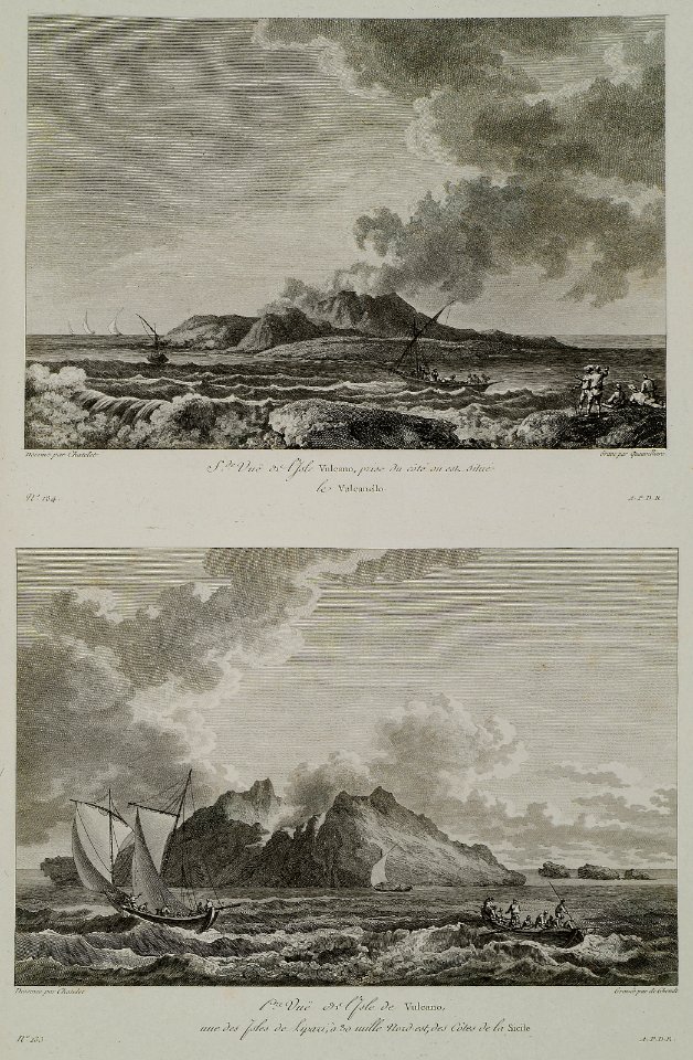 (1) Sde vuë de l'isle Vulcano, prise du côté ou est situé le vulcanello (2) Pre vuë de l'isle Vulcano, une des isl - Saint-non Jean Claude Richard Abbé De - 1786
