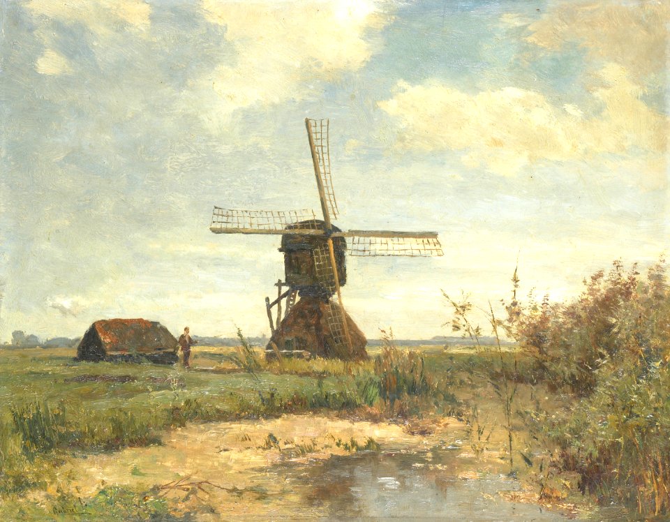 'Zonnige dag'; een molen aan een wetering Rijksmuseum SK-A-3082
