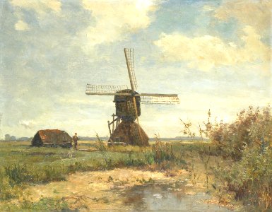 'Zonnige dag'; een molen aan een wetering Rijksmuseum SK-A-3082