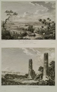 (1) Vuë prise sur l' Anapus petite rivière qui se jette dans le loci de Syracuse (2) Vuë des restes du temple de Jupi - Saint-non Jean Claude Richard Abbé De - 1786