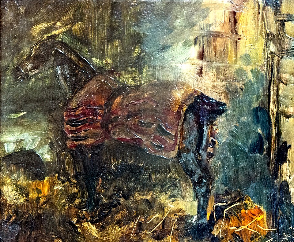 (Albi) Cheval noir à l'écurie (1882) Toulouse-Lautrec huile sur bois MTL.86