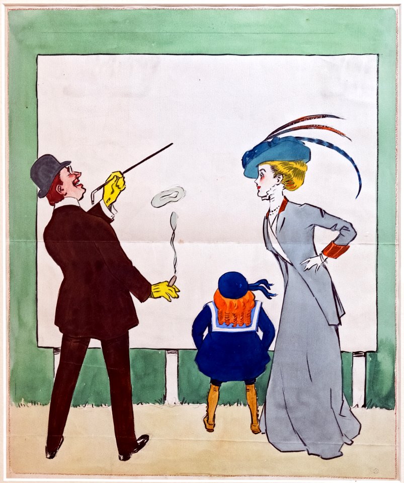 (Albi) Famille regardant une affiche - Edouard Saunier