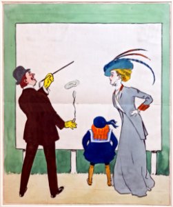 (Albi) Famille regardant une affiche - Edouard Saunier
