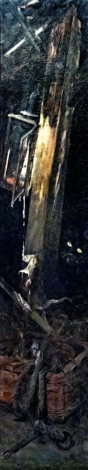 (Albi) Chat noir tuant un rat (1883-1885) Alfred Emile Méry (huile et cire sur toile)