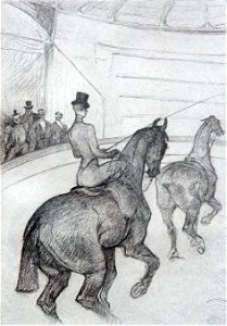 (Albi) Au Cirque ; écuyère de haute école, le tandem 1899 - Toulouse-Lautrec