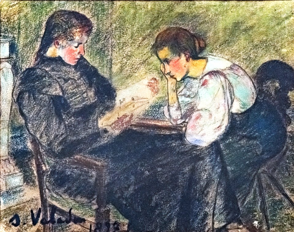 (Albi) Deux femmes assises 1897 - Suzanne Valadon - Pierre noire et pastel sur papier collé sur carton