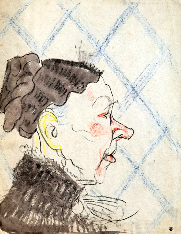 (Albi) Femme de profil ~1905 Edouard Saunier Crayon et Aquarelle