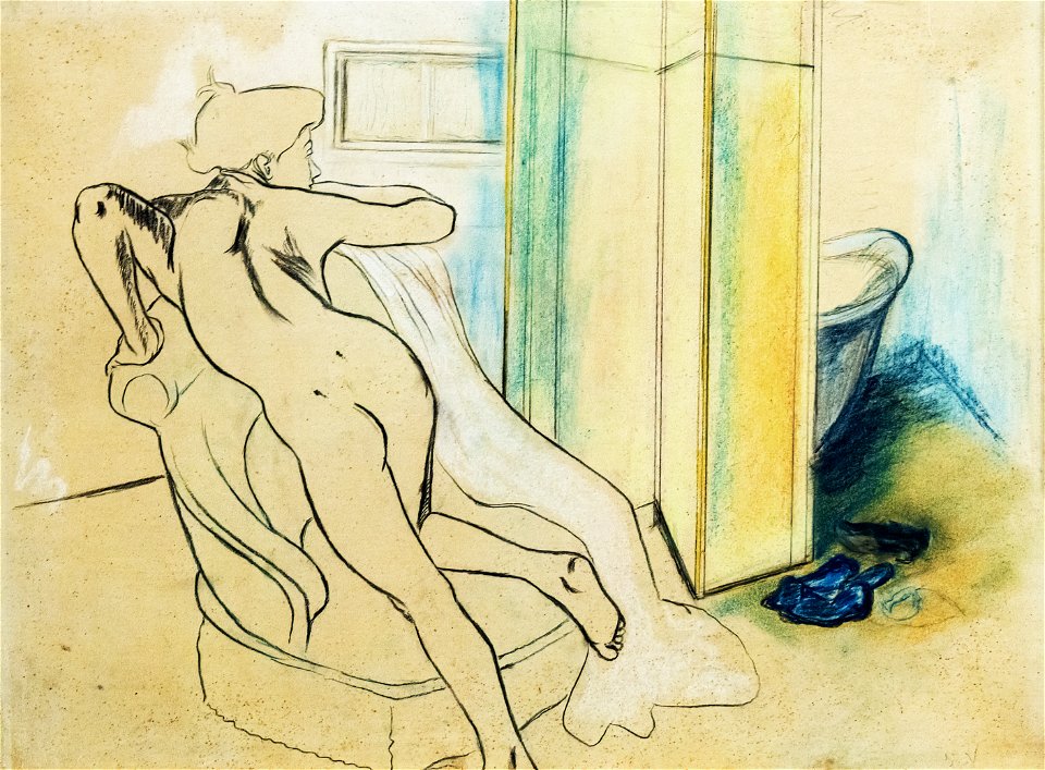 (Albi) Jeune fille nue appuyée sur un fauteuil ~1908 - Suzanne Valadon - Pastel, crayon et craie sur papier marouflé sur toile
