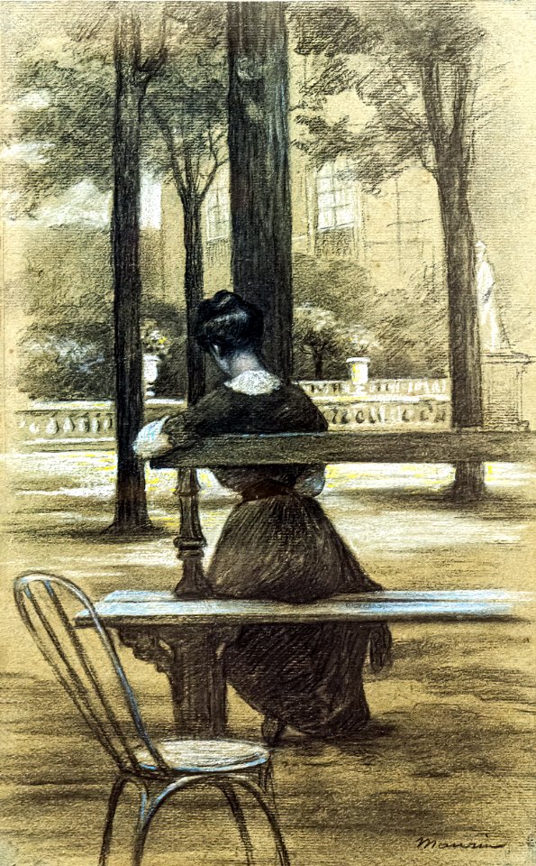 (Albi) La lecture au jardin du Luxembourg - Charles Maurin - Fusain, gouache sur papier - Musée Toulouse-Lautrec