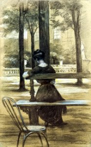 (Albi) La lecture au jardin du Luxembourg - Charles Maurin - Fusain, gouache sur papier - Musée Toulouse-Lautrec