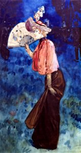 (Albi) Femme avec éventail - Henry Somm - Aquarelle sur papier ~1895