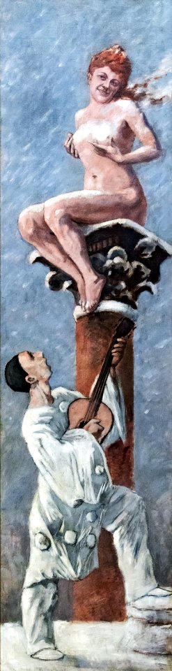 (Albi) Pierrot et une femme sur une colonne - Adolphe Willette 1885 HsT
