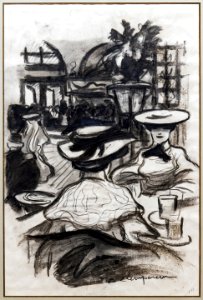 (Albi) Scène de cafè - Edmond Lempereur ~1900 encre, aquarelle et crayon sur papier
