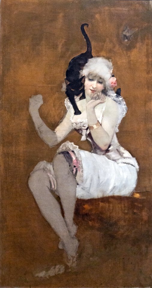 (Albi) Une Paire d'amis (Femme et chat noir) (~1881) Adolphe Willette 