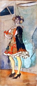 (Albi) Sur la scène d'un cirque ambulant ~1895 Armand Rassenfosse - encre aquarelle et gouache sur carton