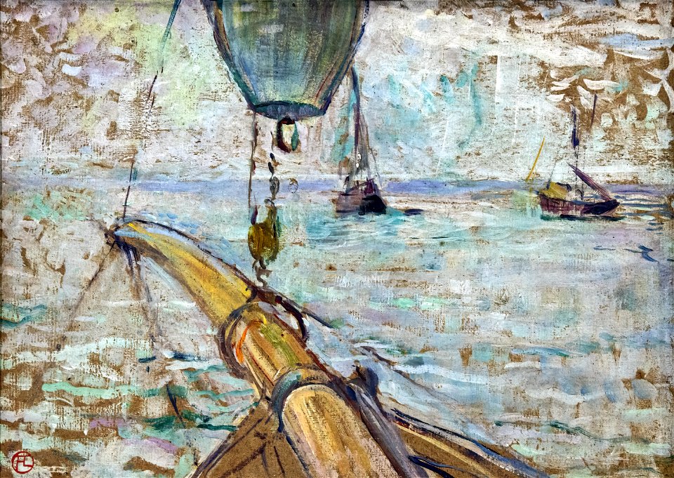 (Albi) Vue du bassin d'Arcachon prise de l'avant du yacht COCORICO Toulouse-Lautrec 1889 MTL.129