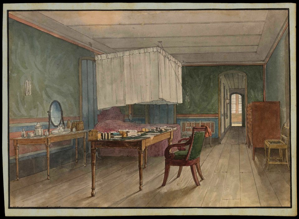 (Interior da residência (quarto de dormir) do Barão von Huguel (camareiro do Imperial Embaixador da Áustria, conde von Eltz) no Rio de Janeiro em 1817), da Coleção Brasiliana Iconográfica