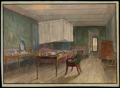 (Interior da residência (quarto de dormir) do Barão von Huguel (camareiro do Imperial Embaixador da Áustria, conde von Eltz) no Rio de Janeiro em 1817), da Coleção Brasiliana Iconográfica