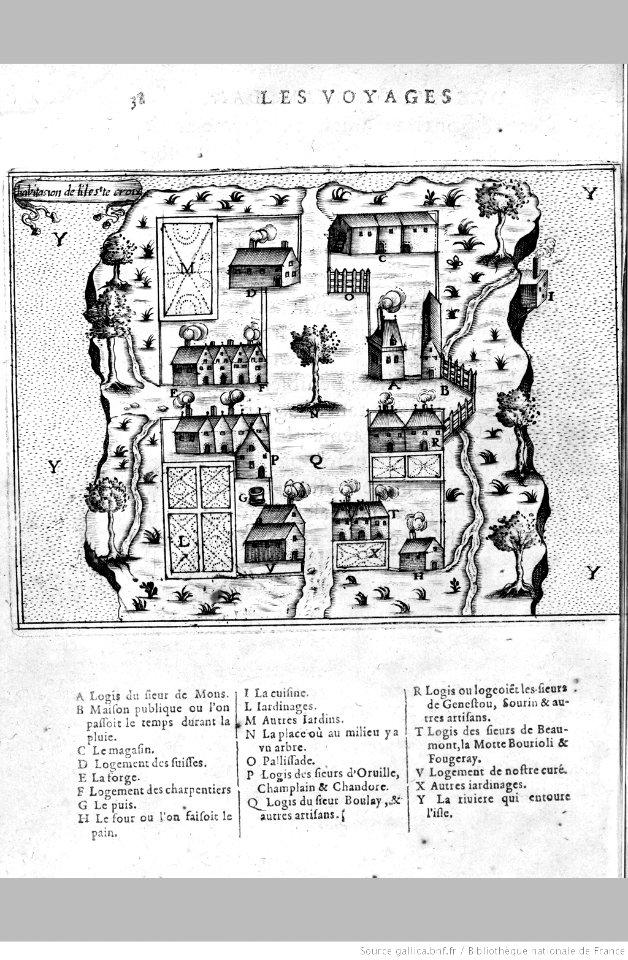 (Illustrations de Les Voyages de (...)Champlain Samuel Buildings on Ste Croix 1613