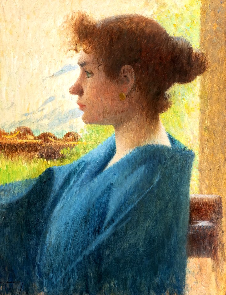 (Lavaur) Portrait de femme en bleu (Carmen Gaudin) - Henri Rachou 1885-1890 - Collection particulière