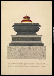 (Nelson's tomb) 'This sarcophagus was originally intended for Cardinal Wolsey, but presented by his present Majesty George 3rd to entomb the body of Horatio Viscount Nelson, situated in the vault under the dome of St RMG PV5393