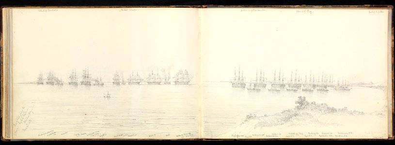 (Recto) The English fleet off the entrance to the Dardanelles; (verso) the French and English fleets in Besika Bay, October 1853 RMG PZ0882-003