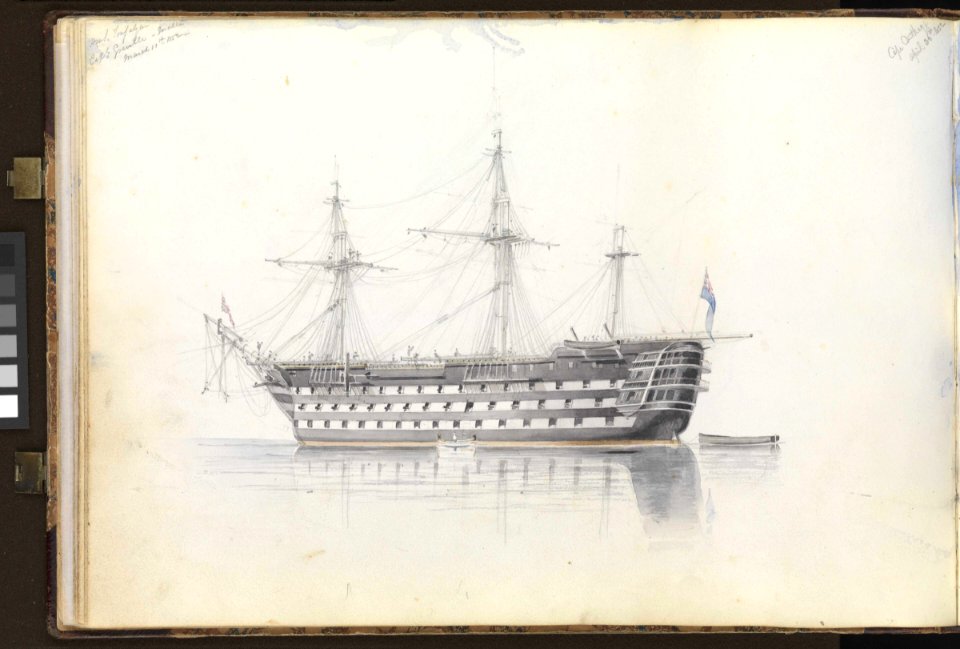 (Recto) Inside the Harbour at Malta, 17 April 1852; (Verso) HMS 'Trafalgar' in Grand Harbour, Malta, 11 March 1852 RMG PZ0865-002