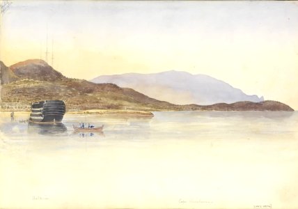 (Recto) Unfinished watercolour of the 'Britannia' anchored in 'Mulah Bay' (Vourla Urla Bay), Turkey, west of Smyrna (Izmir) PAI0875