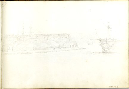 (Recto) Sketch of Port Mahon, 12 November 1851; (Verso) study of HMS 'Queen' at Malta, 3 March 1852 RMG pz0861. Free illustration for personal and commercial use.