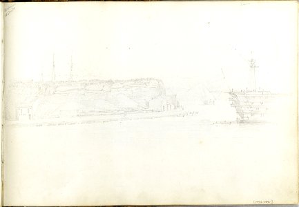 (Recto) Sketch of Port Mahon, 12 November 1851; (Verso) study of HMS 'Queen' at Malta, 3 March 1852 RMG pz0861