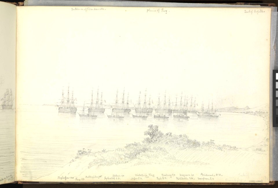 (Recto) The English fleet off the entrance to the Dardanelles; (verso) the French and English fleets in Besika Bay, October 1853 RMG PZ0882-001