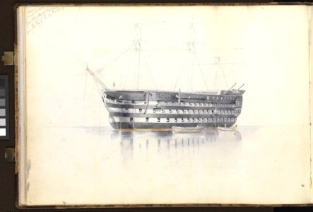 (Recto) Sketch of Port Mahon, 12 November 1851; (Verso) study of HMS 'Queen' at Malta, 3 March 1852 RMG PZ0861-002