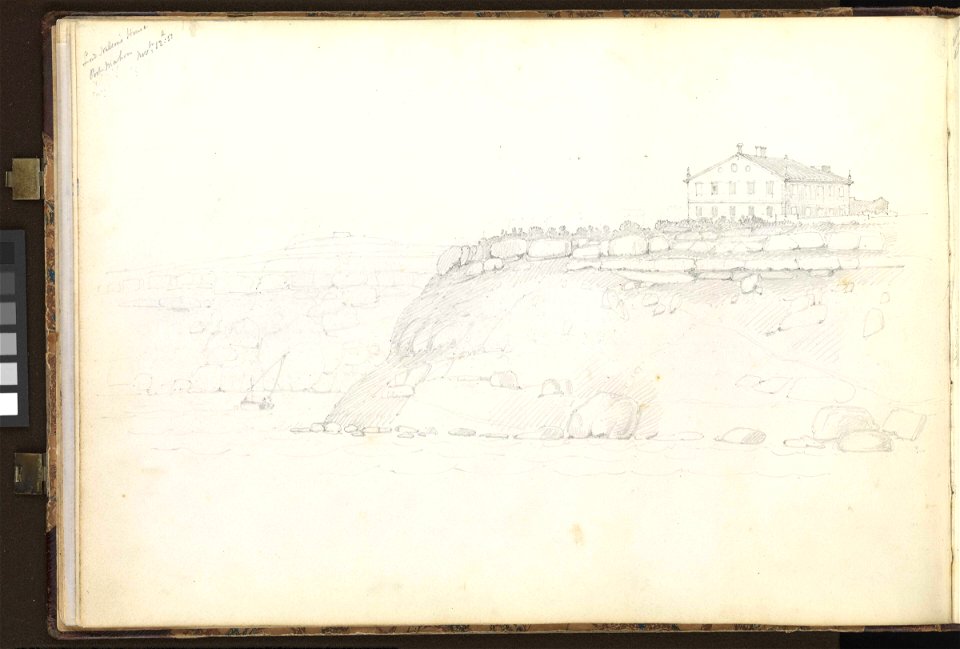 (Recto) HMS 'Ganges' off Fort Trinidad, Rosas Bay, south-eastern Spain, 9 October 1851; (Verso) Lord Nelson's House, Port Mahon, 12 November 1851 RMG PZ0860-002