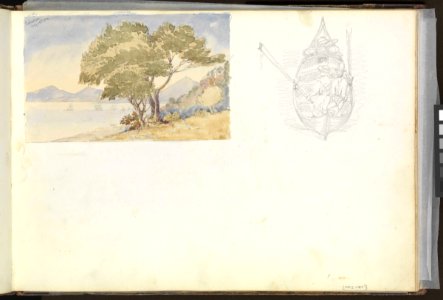 (Recto) View at Gibraltar, towards Algeciras; with a pencil sketch of a rowing boat with a passenger in a tall hat; (Verso) Cabo de Gata RMG PZ0871-001