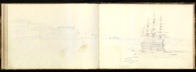 (Recto) The 'Ville de Paris', French flag ship, Besika Bay, 22 July 1853- (verso) The French fleet joining the English in Besika Bay, 14 June 1853 RMG PZ0881-003