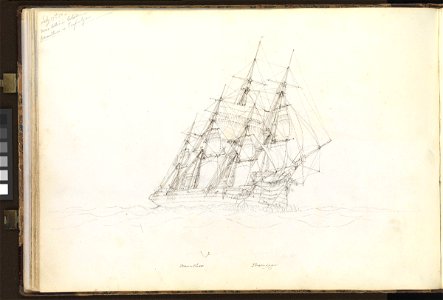 (Recto) Trial of Sailing; 'Phaeton' the winner passing 'Trafalgar' (the turning point), off Malaga, 17 July 1852; (Verso) near collision between 'Dauntless' and 'Trafalgar' RMG PZ0870-002