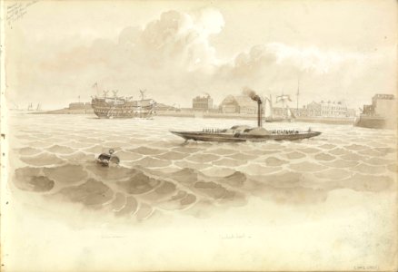 (Recto) Sheerness Dockyard from stern port of the 'Trafalgar', 25 January 1851; (Verso) 'Monarch' at Sheerness from the 'Trafalgar' 29 January 1851 RMG PZ0855-001