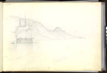 (Recto) HMS 'Ganges' off Fort Trinidad, Rosas Bay, south-eastern Spain, 9 October 1851; (Verso) Lord Nelson's House, Port Mahon, 12 November 1851 RMG PZ0860-001
