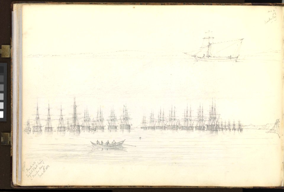 (Recto) The English fleet off the entrance to the Dardanelles; (verso) the French and English fleets in Besika Bay, October 1853 RMG PZ0882-002
