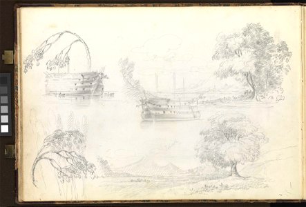 (Recto) View of the Crystal Palace as built in Hyde Park for the Great Exhibtion, July 1851; (Verso) landscape, ship and tree studies RMG PZ0856-002