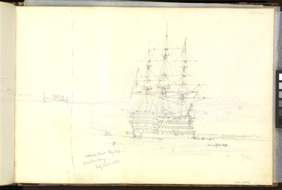 (Recto) The 'Ville de Paris', French flag ship, Besika Bay, 22 July 1853- (verso) The French fleet joining the English in Besika Bay, 14 June 1853 RMG PZ0881-001
