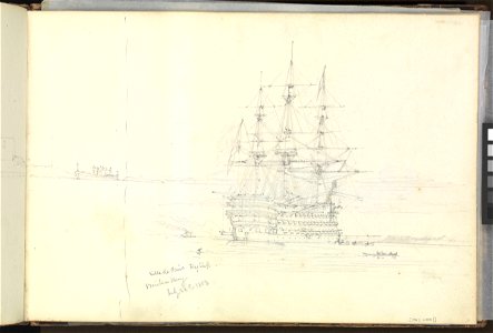 (Recto) The 'Ville de Paris', French flag ship, Besika Bay, 22 July 1853- (verso) The French fleet joining the English in Besika Bay, 14 June 1853 RMG PZ0881-001