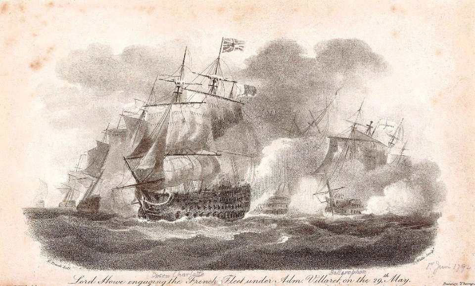 (The Battle of the Glorious First of June, 1794-) Lord Howe engaging the French Fleet under Adm Villaret on the 29th May RMG PU5462