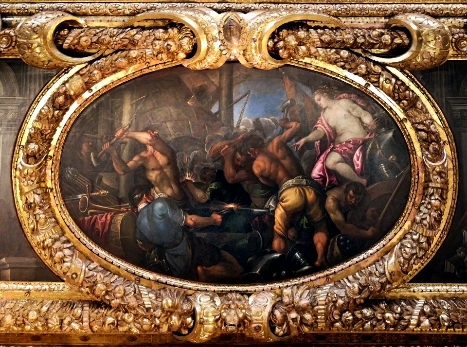(Venice) Venere soprintende all'opera dei Ciclopi nella fucina di Vulcano - Andrea Vicentino - Sala del Senato
